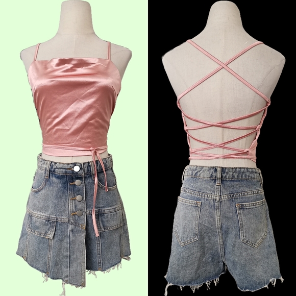 Pink Silky Open-Back tank Top - Picture 2 of 3